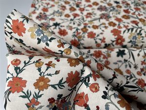 Poplin - fantastisk lækker kvalitet, blid beige med blomster